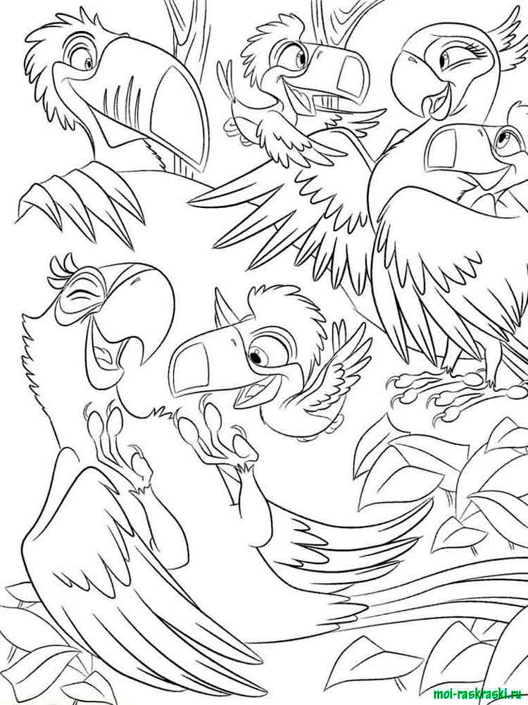Blue Macaws and Toucans Rio coloring page