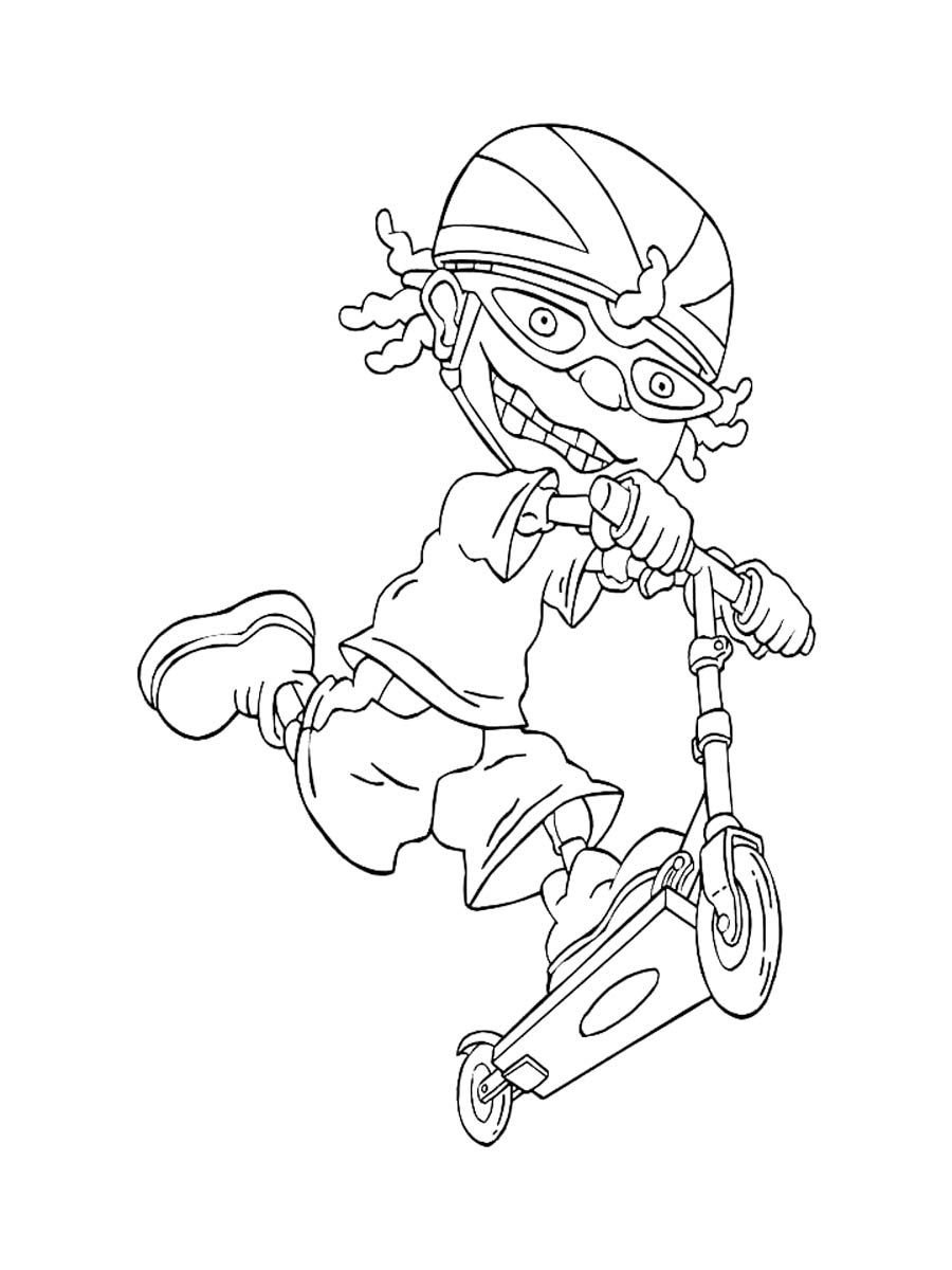 Otto Rocket on a scooter coloring page