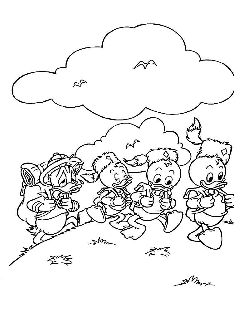 Scrooge McDuck with his nephews coloring page