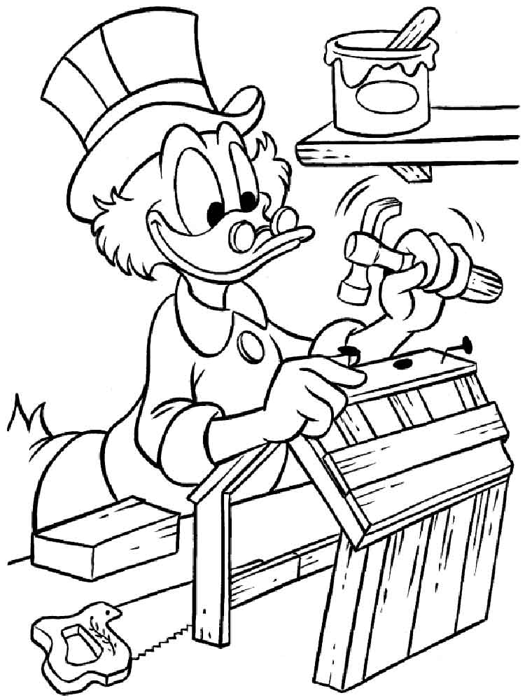 Scrooge McDuck makes a birdhouse coloring page