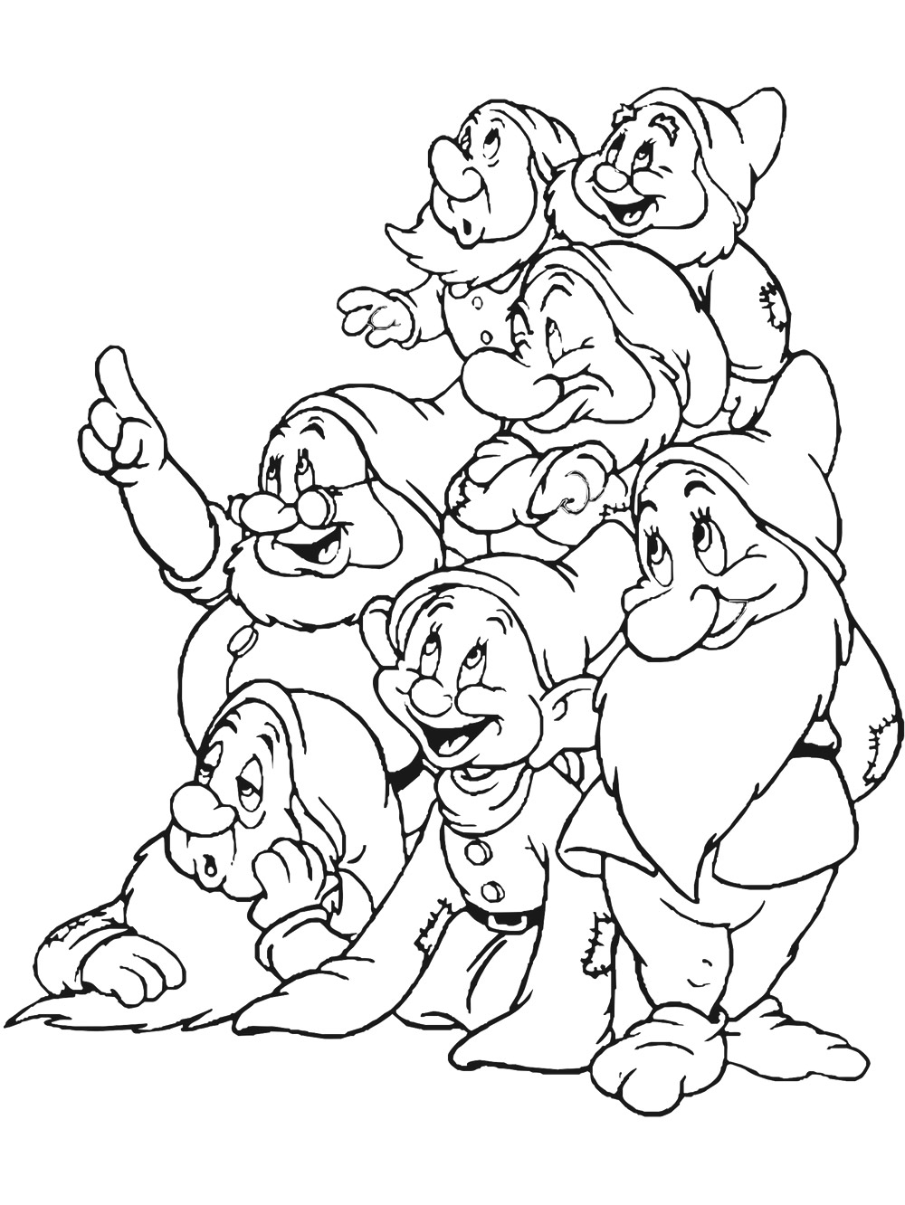 All Seven Dwarfs coloring page