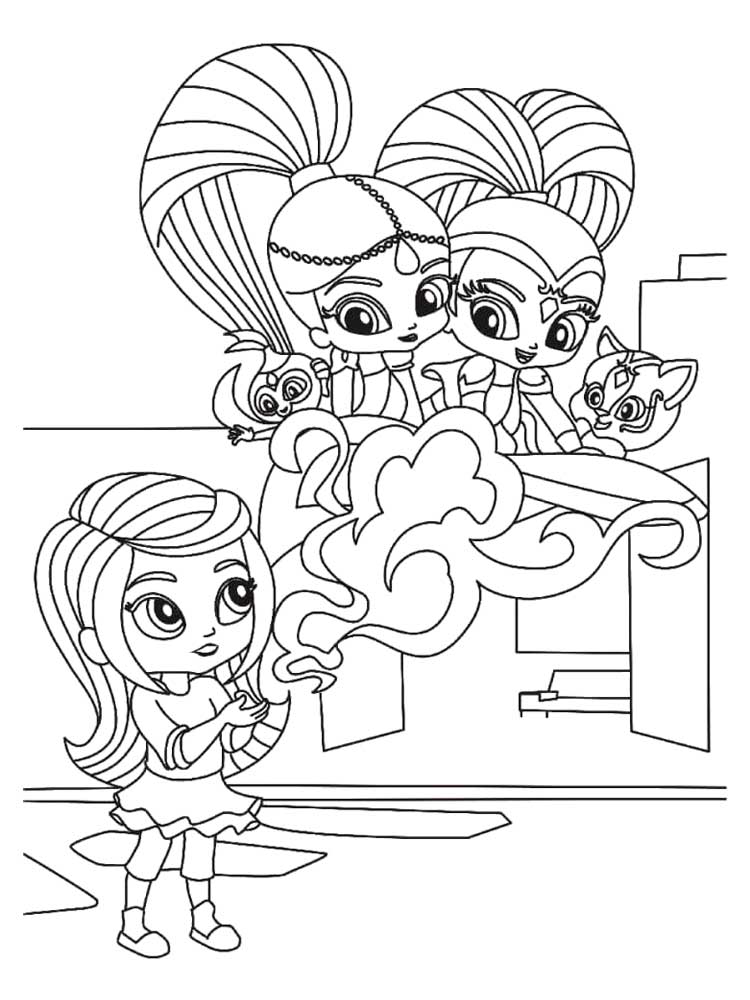 Leah with the genie sisters coloring page