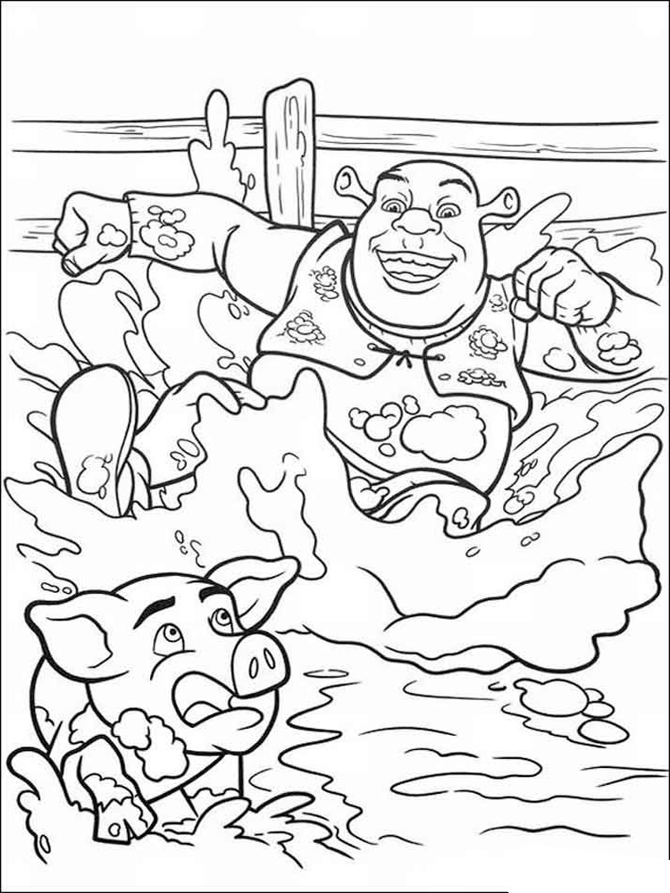 Shrek scared the piggy coloring page