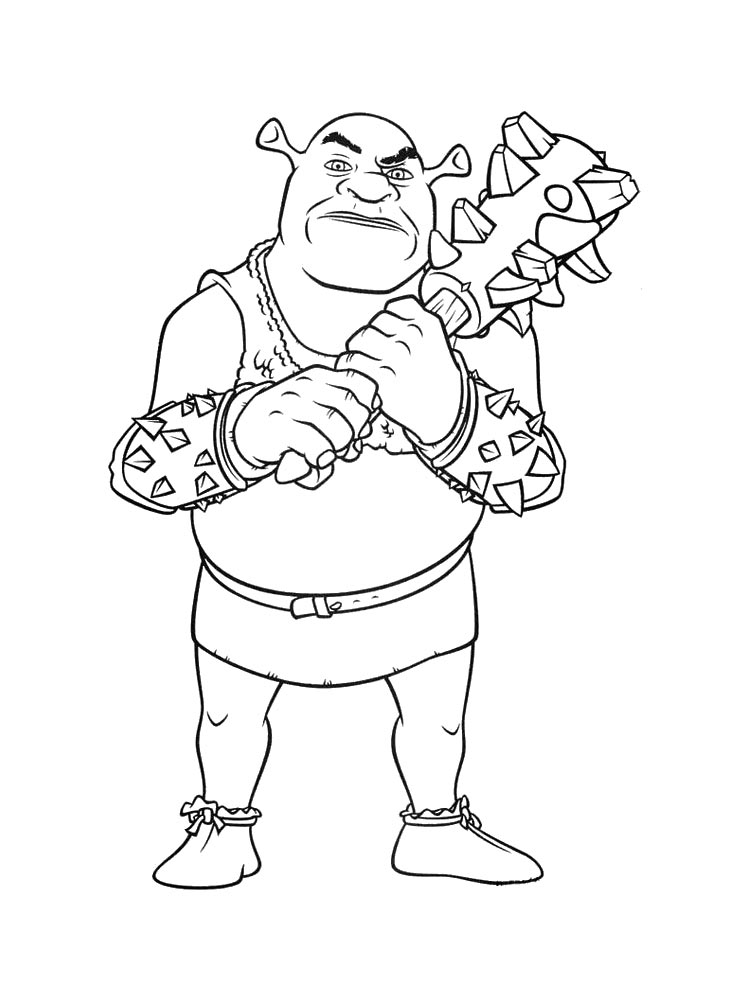 Shrek with a club coloring page