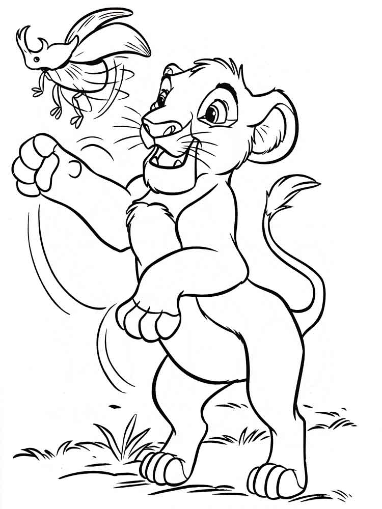 Simba plays with a bug coloring page
