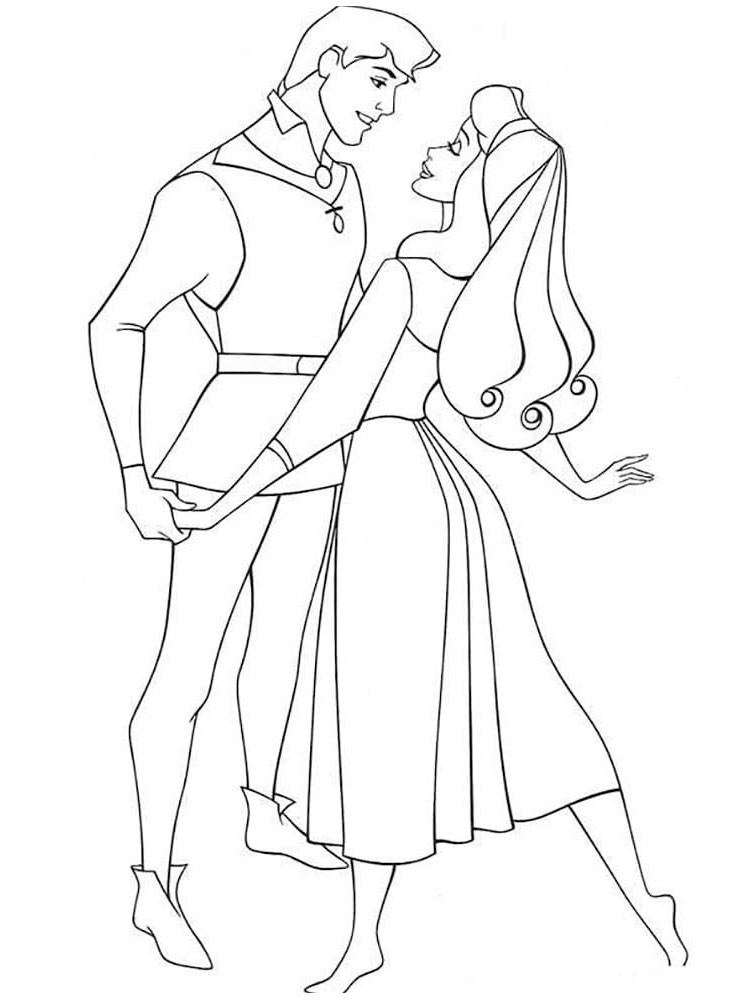 Princess Aurora and Prince Phillip coloring page